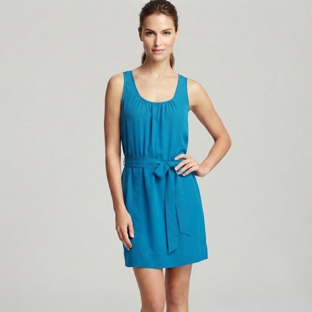Jacob Sleeveless Belted Dress Womens Medium Blue Casual Career Summer Shift Chic
